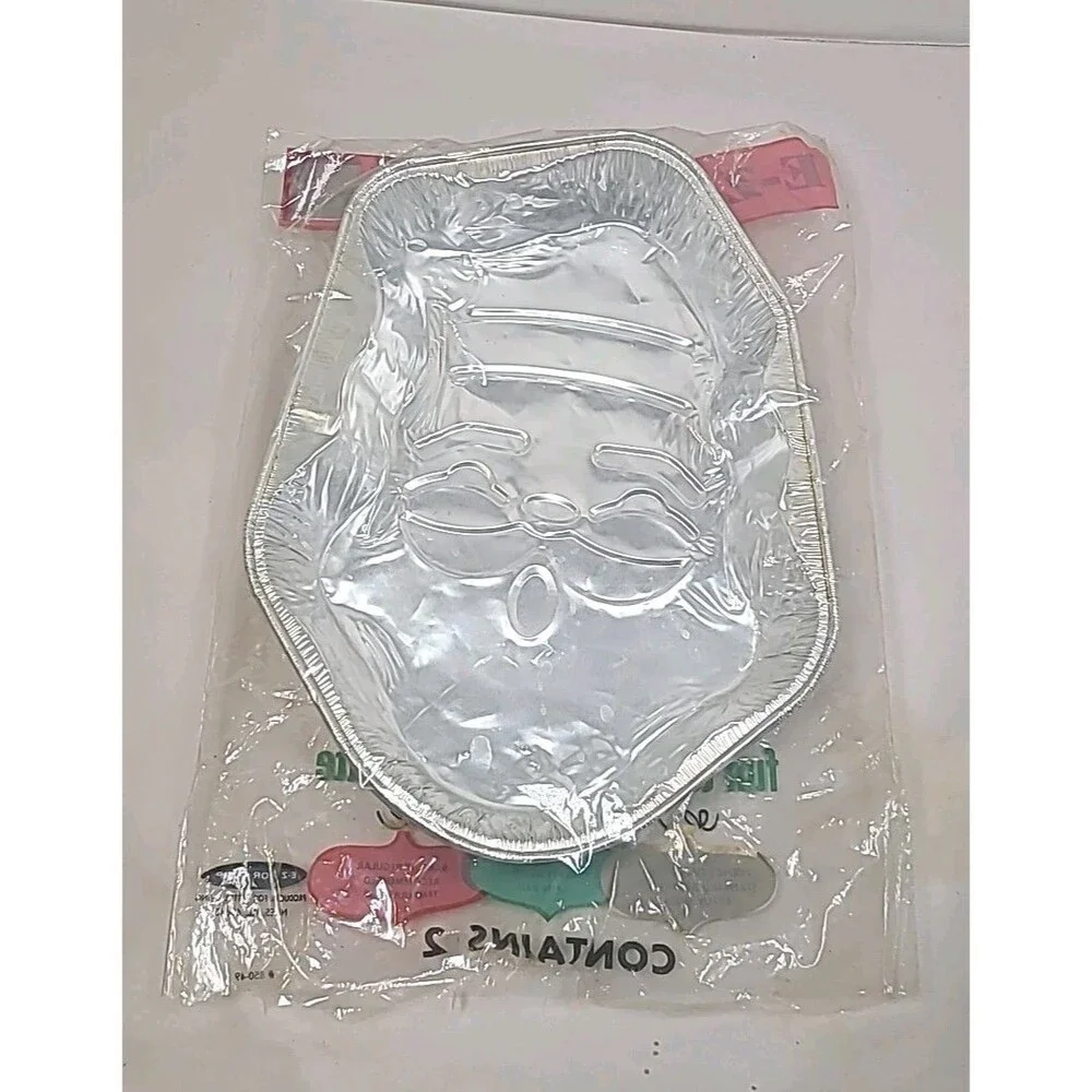 Vintage E-Z FOIL Re-Usable Super Aluminum Santa Claus Cake Pans 2 Pack